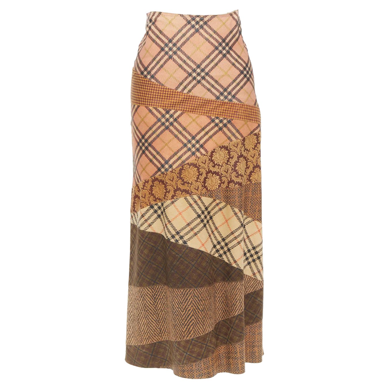 rare ROBERTO CAVALLI Vintage mixed fabric print leather patchwork midi skirt XS For Sale