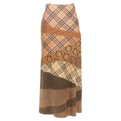 Seltener ROBERTO CAVALLI Vintage Mischstoffdruck Leder-Midirock mit Patchwork-Druck XS
