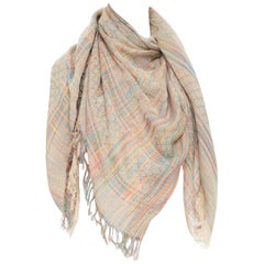 GUCCI rainbow cotton yarn GG monogram jacquard fringed large scarf