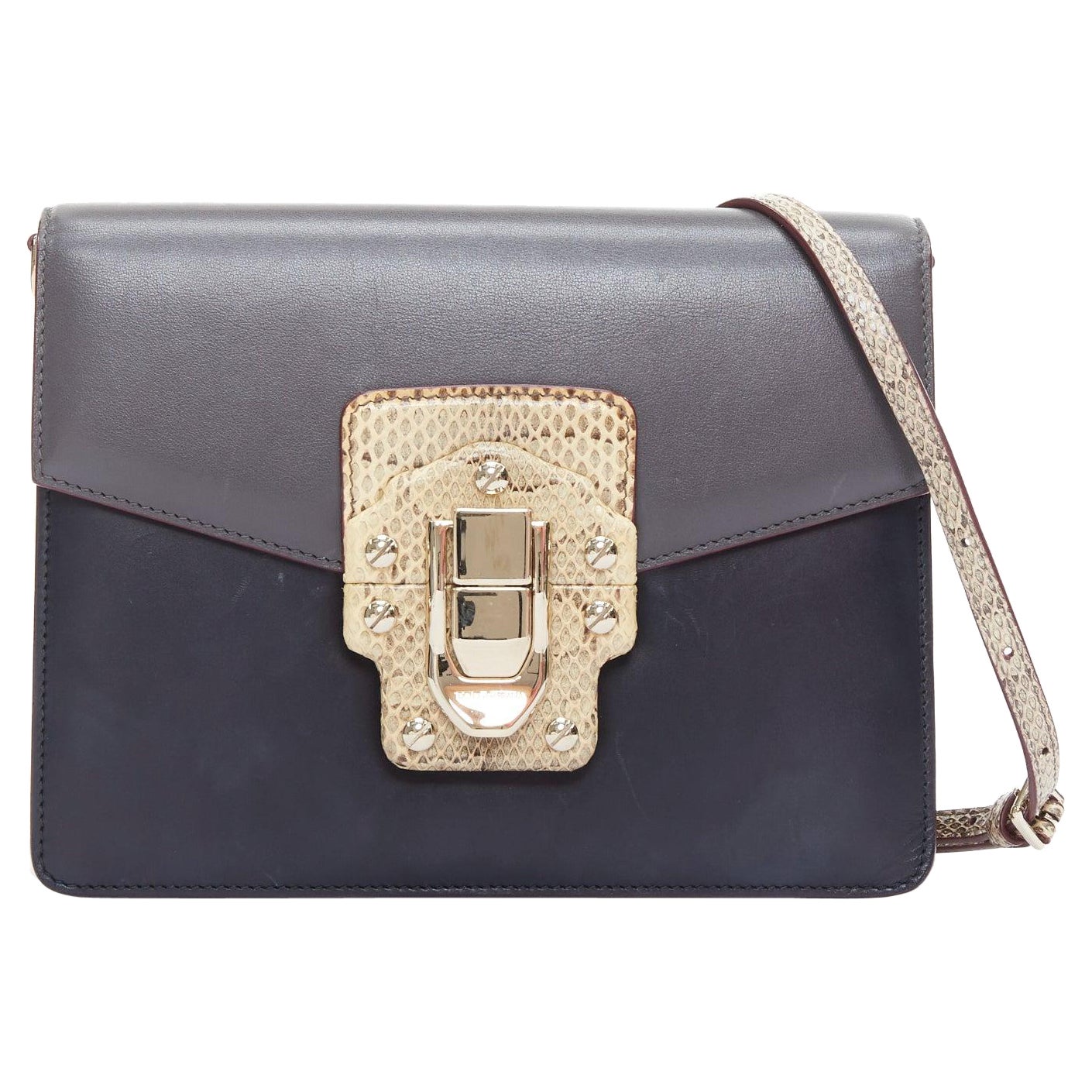 DOLCE GABBANA 2017 Runway Lucia grey khaki scaled leather shoulder bag For Sale