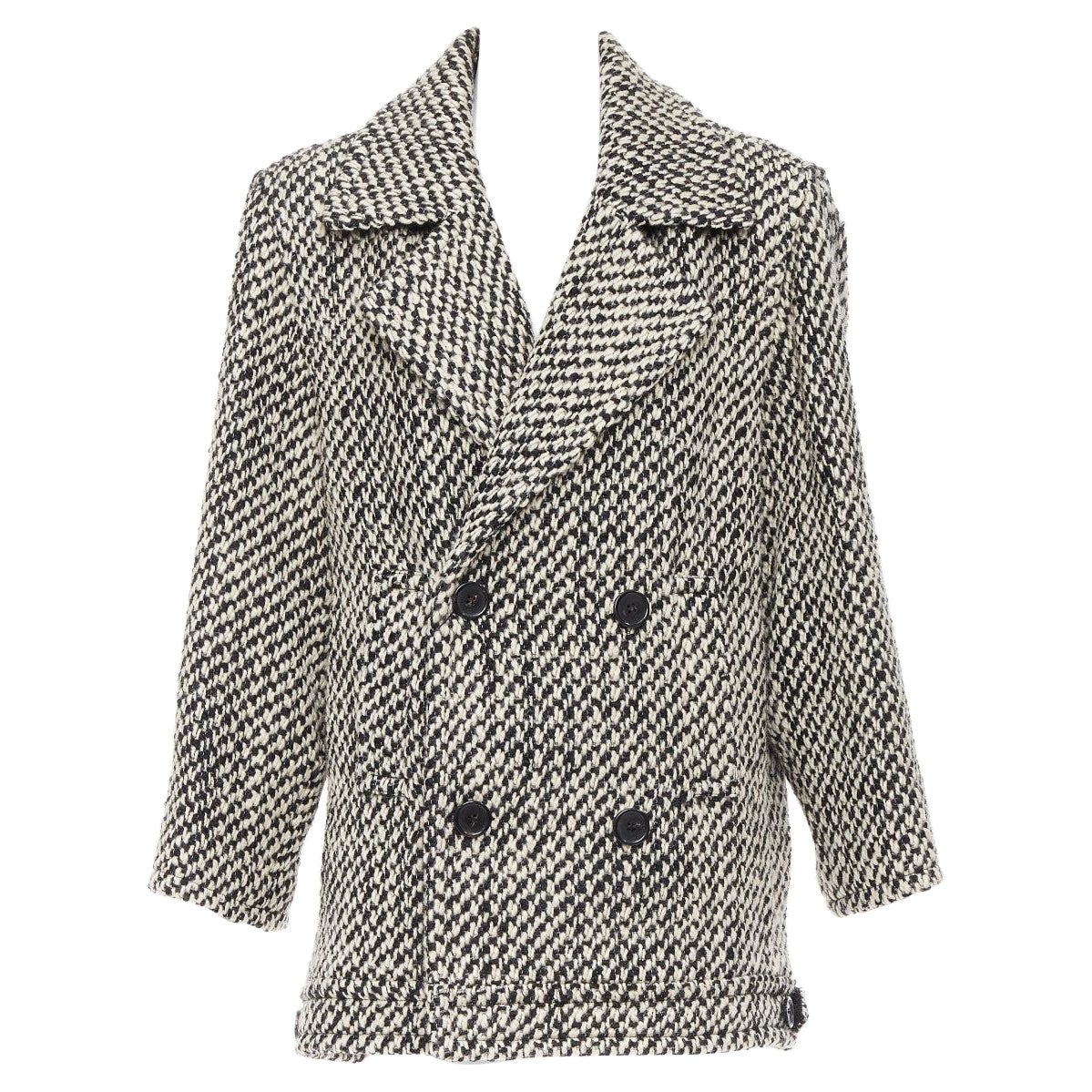 SAINT LAURENT 2022 Cappotto oversize in tweed bouclè con spalla in tinta unita FR42 XL