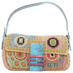 rare FENDI Vintage Baguette green ethnic bead embellished underarm bag