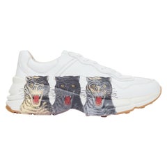 GUCCI Rhyton Tigers white triple head print leather chunky sneakers UK7 EU41
