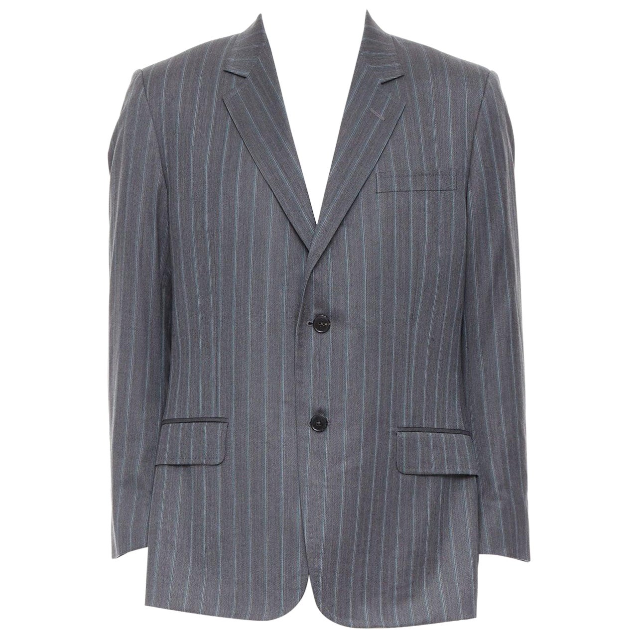 GUCCI Vintage grey blue wool cashmere pinstripe blazer IT52 XL For Sale
