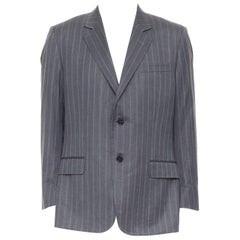 Gucci Vintage blazer gessato in lana cashmere grigio blu IT52 XL