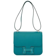 Limited Edition! Hermes Constance 24 Verso Blue Paon Epsom H enamel