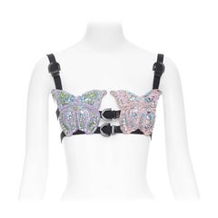 rare VERSACE Dua Lipa 2023 La Vacanza Runway crystal bondage bra IT36 XXS