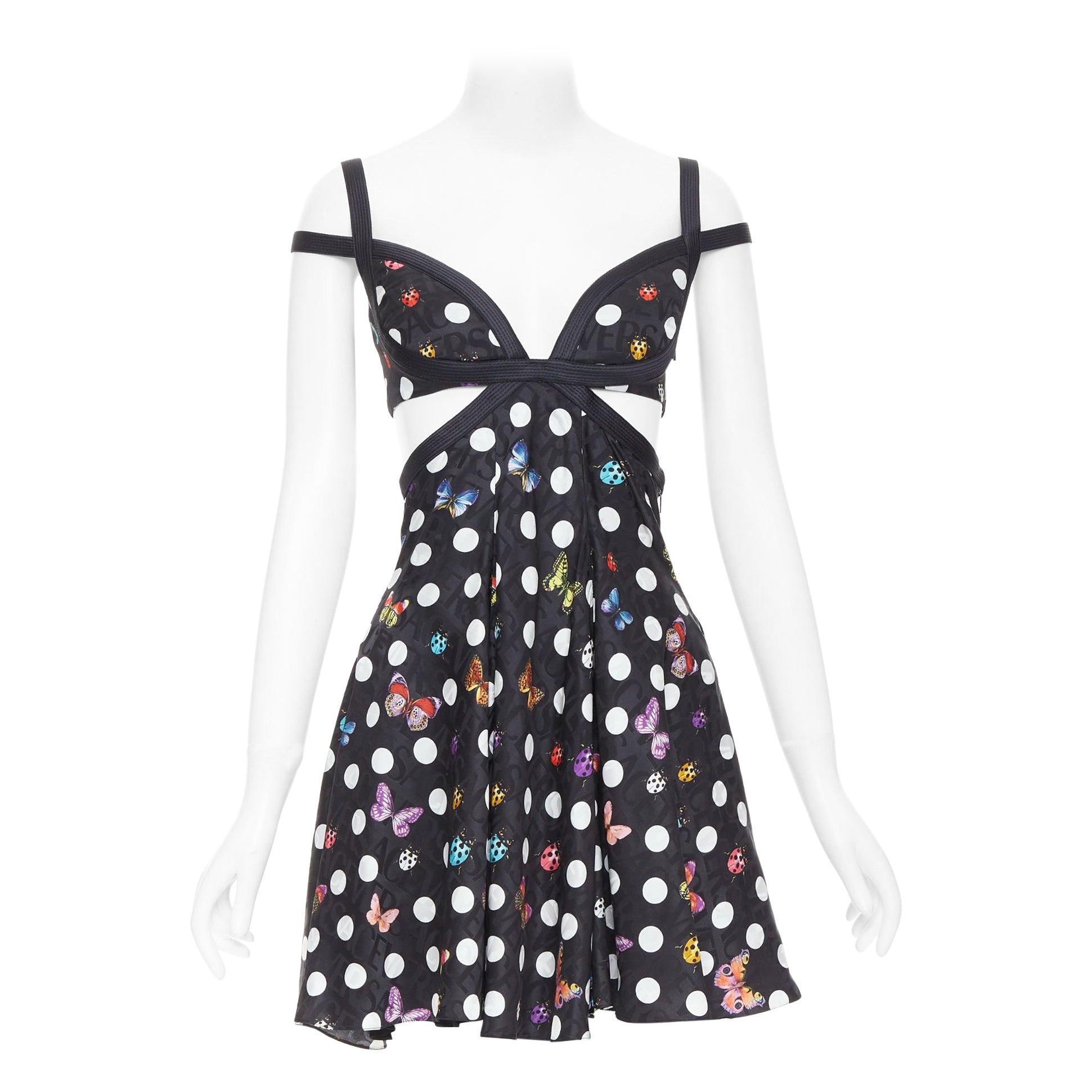 VERSACE Dua Lipa 2023 La Vacanza Runway black butterfly harness dress IT38 XS For Sale