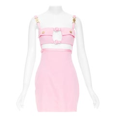 VERSACE Dua Lipa 2023 La Vacanza Runway pink pocket bondage dress IT36 XXS