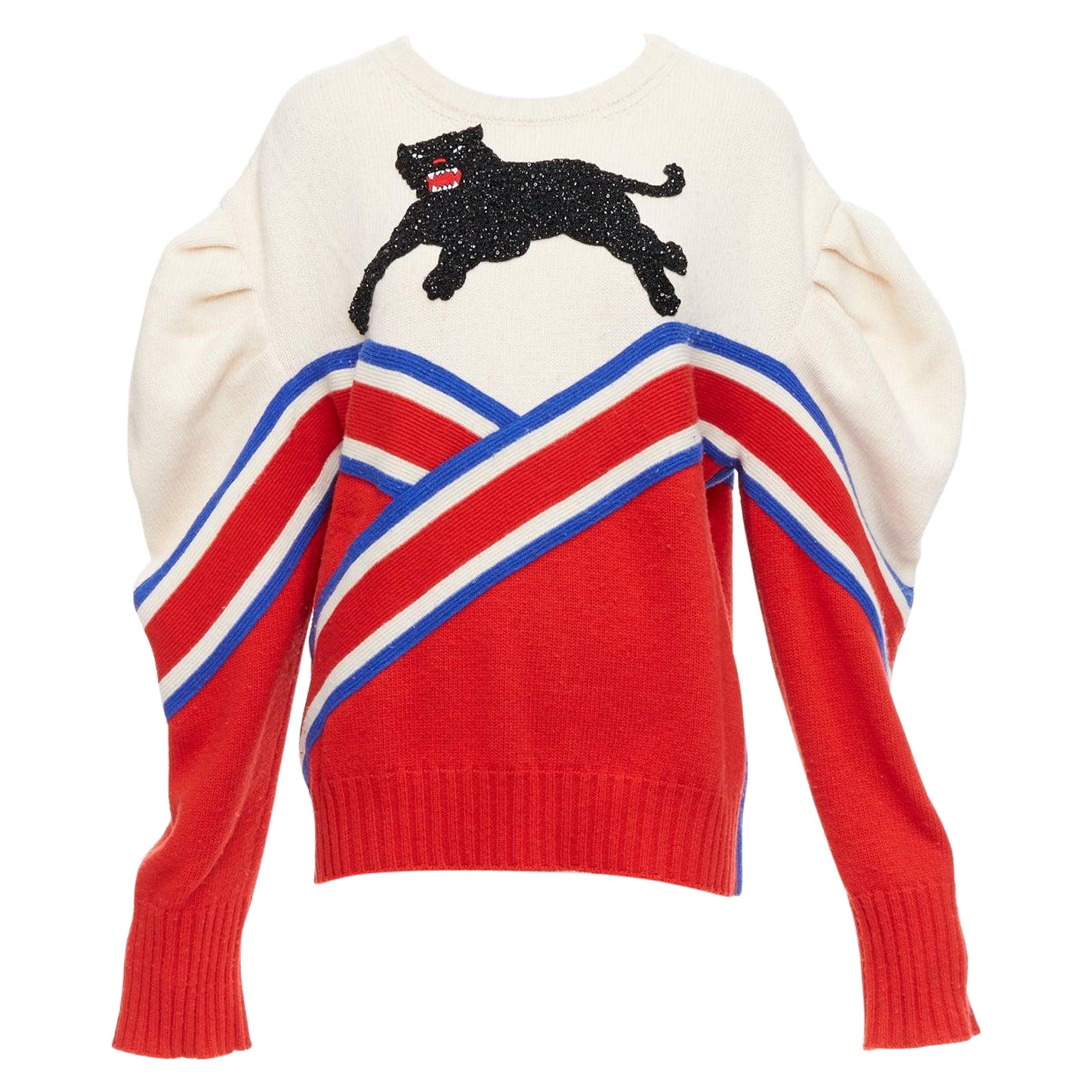 GUCCI Alessandro 2016 Runway 100% wool crystal panther intarsia puff sweater