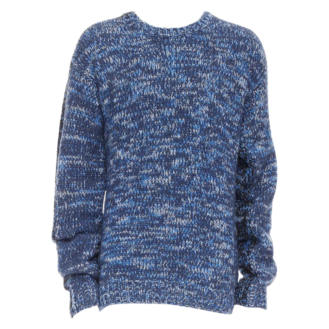 HERMES virgin wool cashmere blend blue melange knit sweater XL For Sale