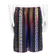 VERSACE 2021 Runway Neon Greca black college fit silk twill shorts IT48 M