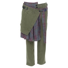 SACAI 2018 khaki cotton deconstructed check wool kilt pants JP2 M