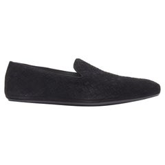 BOTTEGA VENETA Intrecciato Luxe suede black woven dress loafer shoes EU43