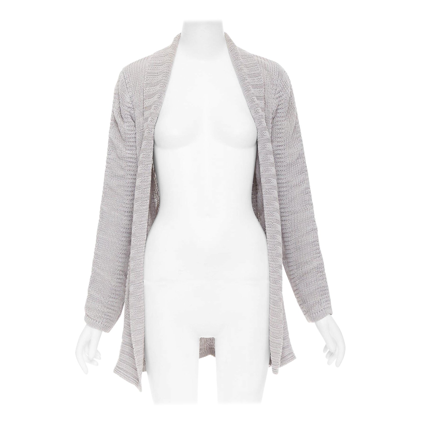 HELMUT LANG 100% linen light grey knit long sleeve open cardigan XS