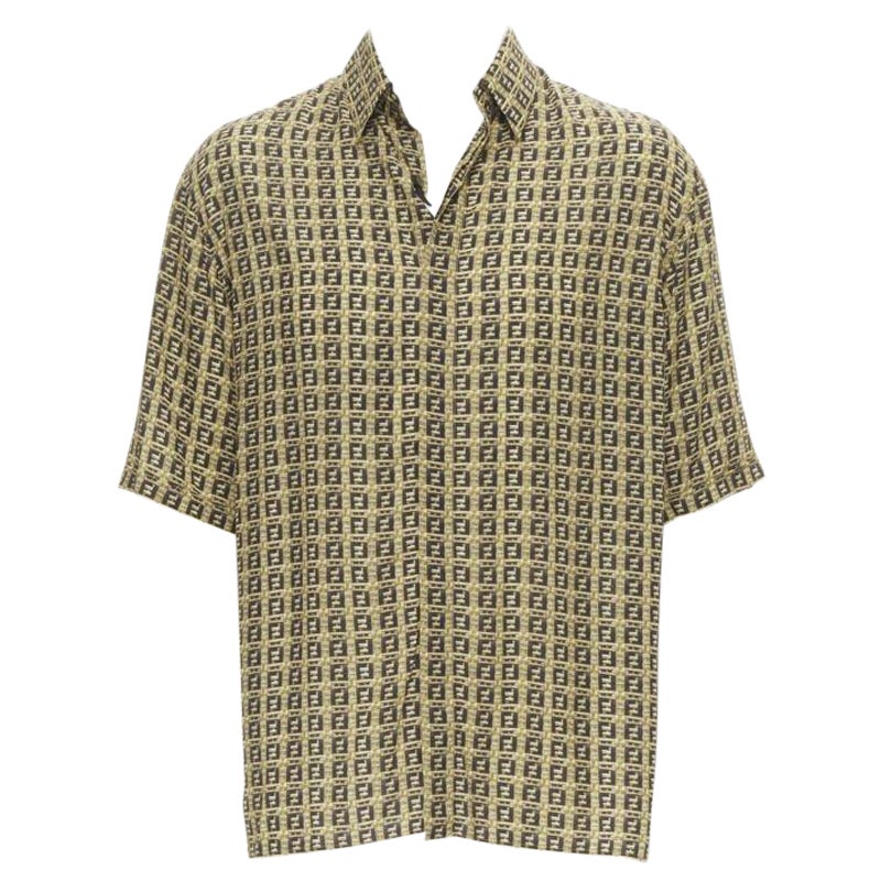 Fendi Forever Bamboo FF Zucca stampa intrecciata bowling camicia estiva EU39 M. in vendita