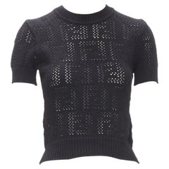 Fendi FF Zucca maglia nera in cotone all'uncinetto IT36 XS