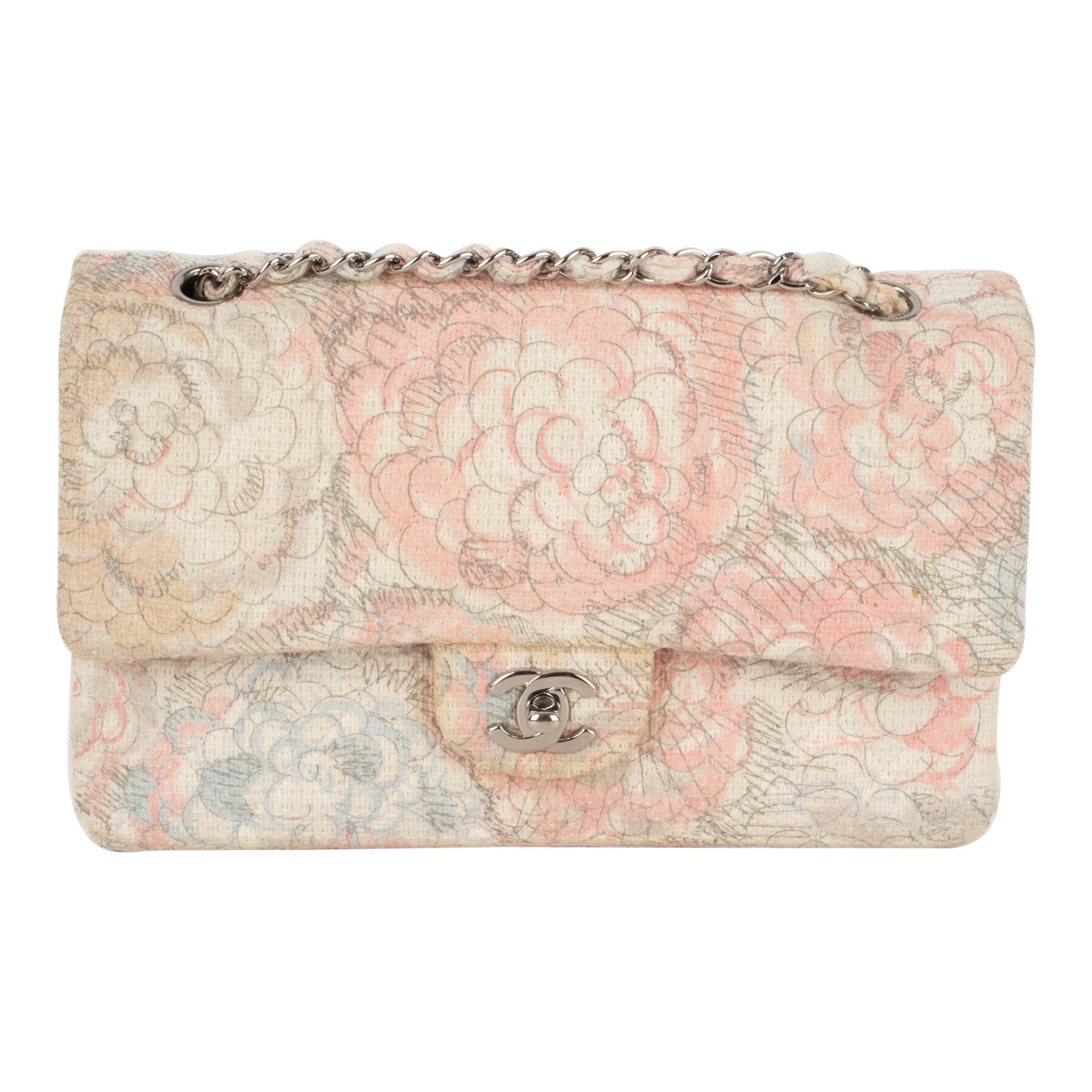 Chanel Quilted Off-white Canvas 'Classic' Bag, 2008 For Sale
