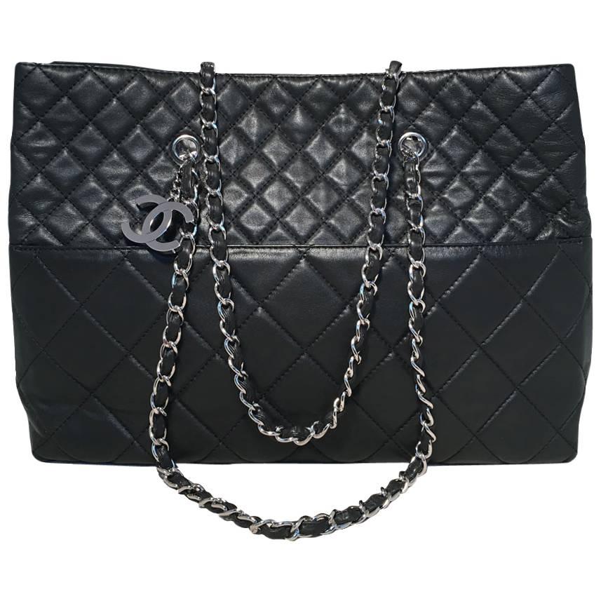 Chanel Quilted Black Leather XL Shoulder Bag Tote