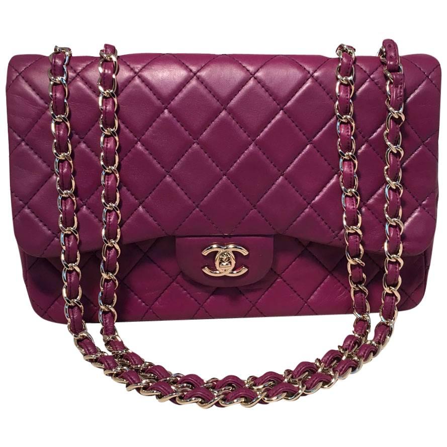 Chanel Purple Leather Jumbo Classic Flap Shoulder Bag