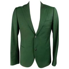 RAF SIMONS Printemps 2013 40 Short Green Wool / Mohair Peak Lapel Snap Sport Coat