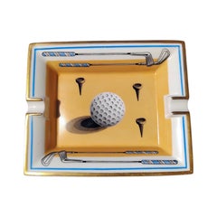 Hermès Golf Print Zigarren Aschenbecher ändern Tablett Porzellan Gold