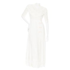 Christian Dior White Cotton Short Sleeve Fringed Eyelet Dress