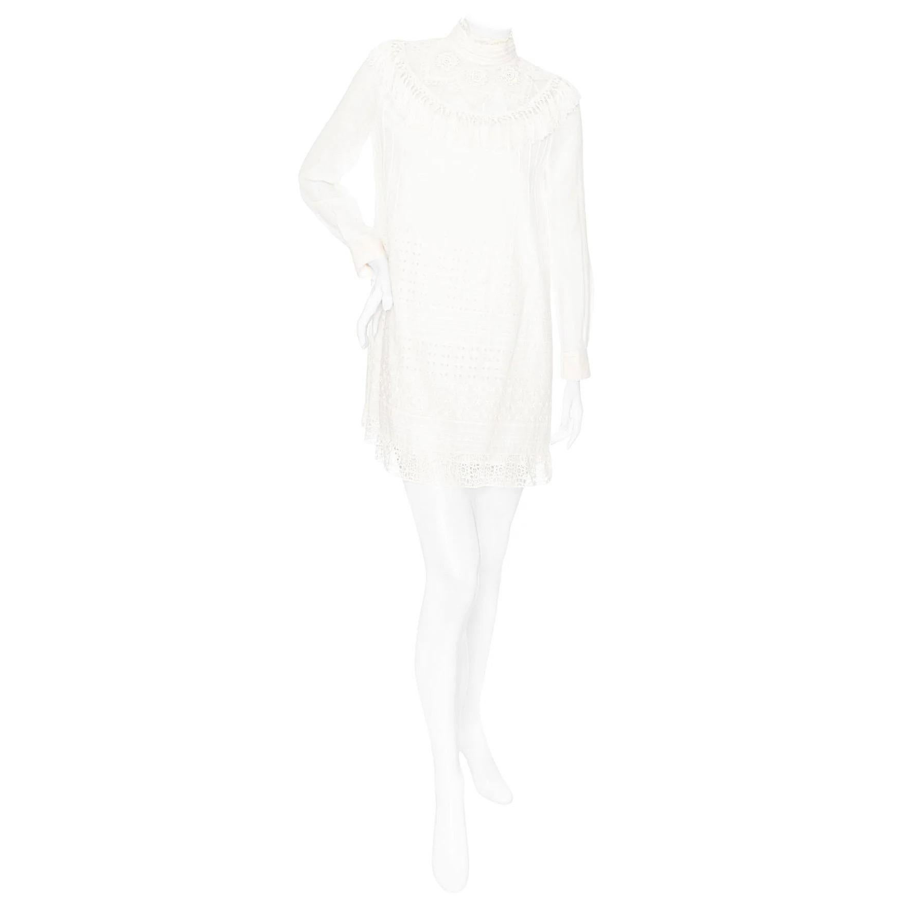Christian Dior White Cotton Broderie Anglaise High Neck Shift Dress