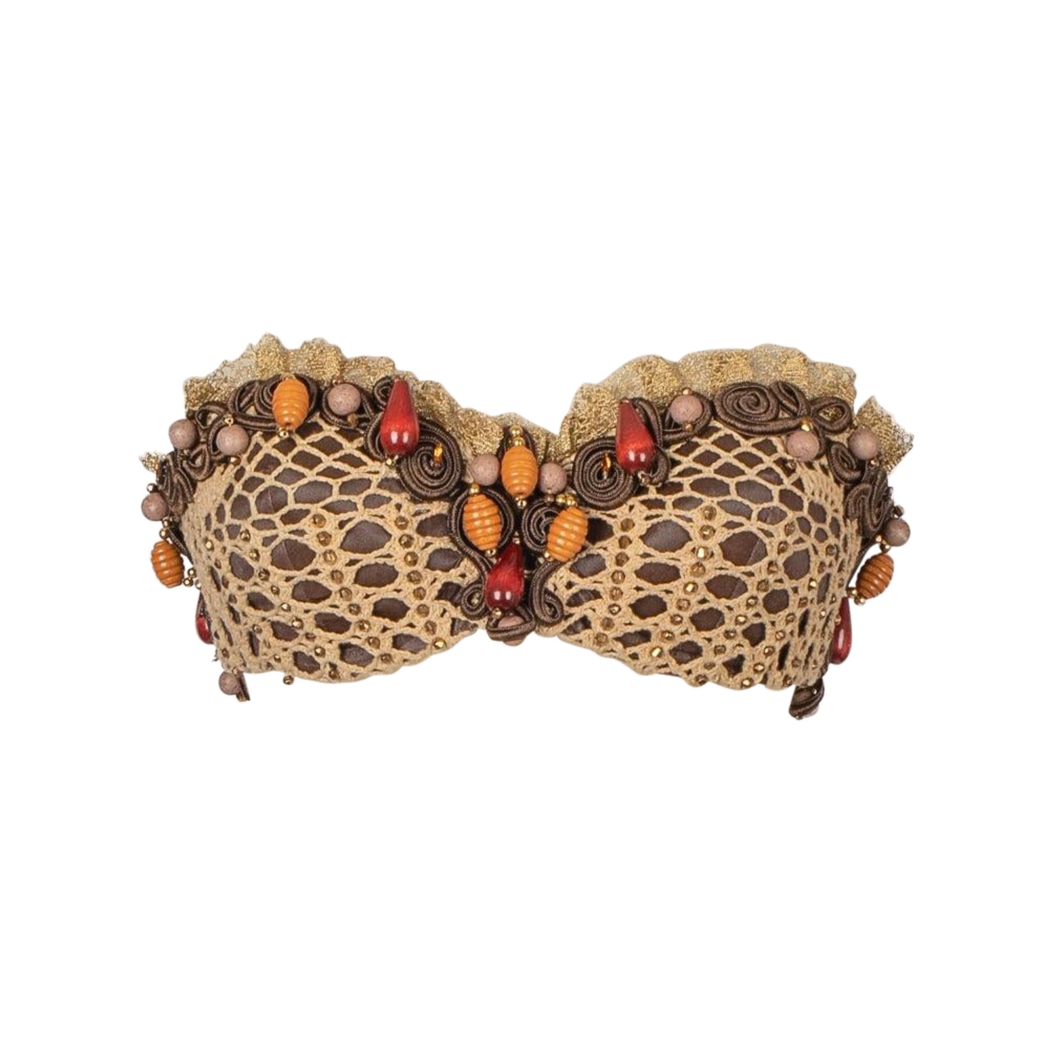 TORRENTE Kurz Brown Canvas Bustier Top Haute Couture im Angebot