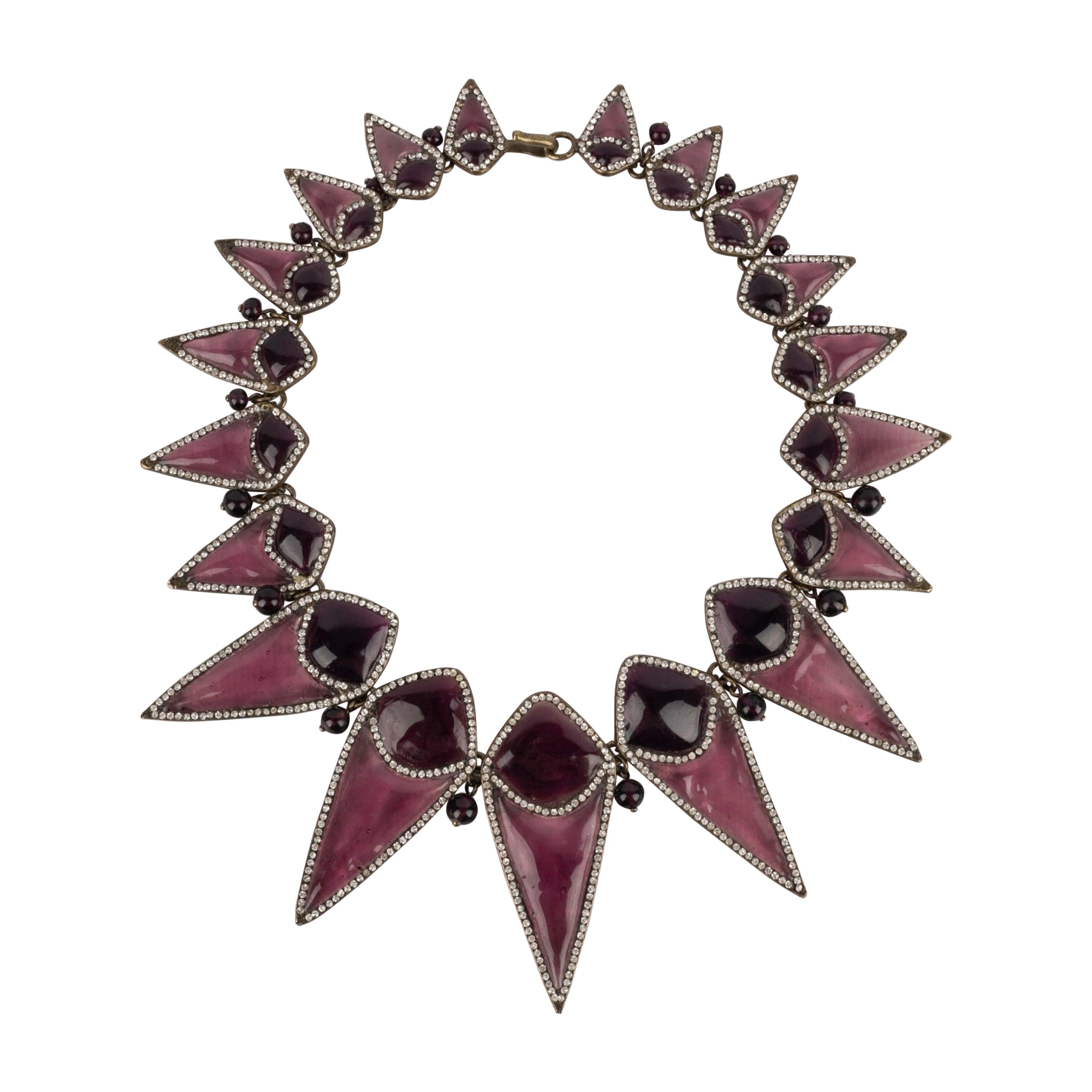 Gripoix Dickey Necklace of Purple Glass Paste and Rhinestones