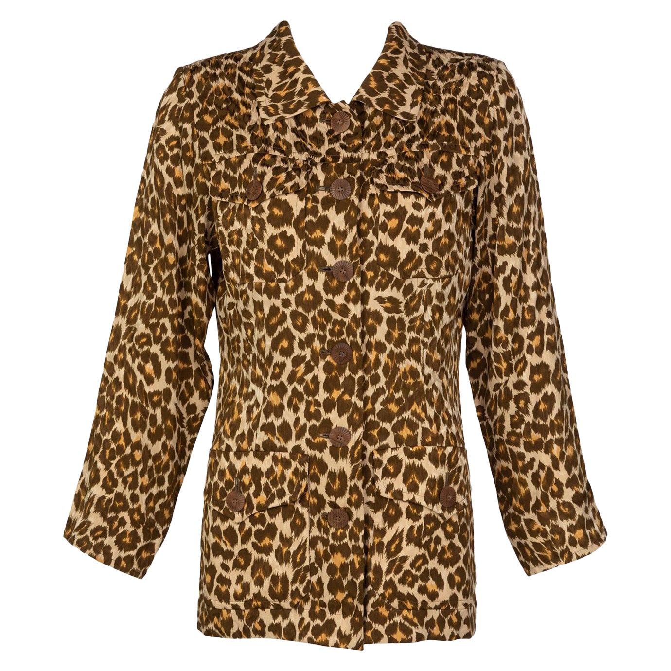 Yves Saint Laurent Top Safari de seda de leopardo YSL Años 90