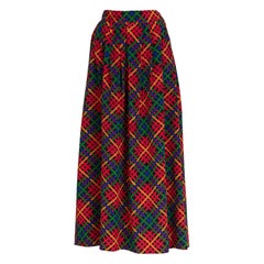Yves Saint Laurent  Roter mehrfarbiger karierter Maxirock YSL , 1970er Jahre