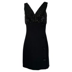 Givenchy Couture Black Plunge V Sequin Bodice & Black Knit Cocktail Dress 36