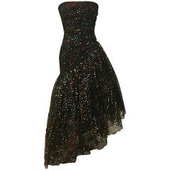 Scaasi Boutique für Bergdorf Goodman Schwarzes trägerloses Tüllkleid mit Pailletten:: 1980er Jahre