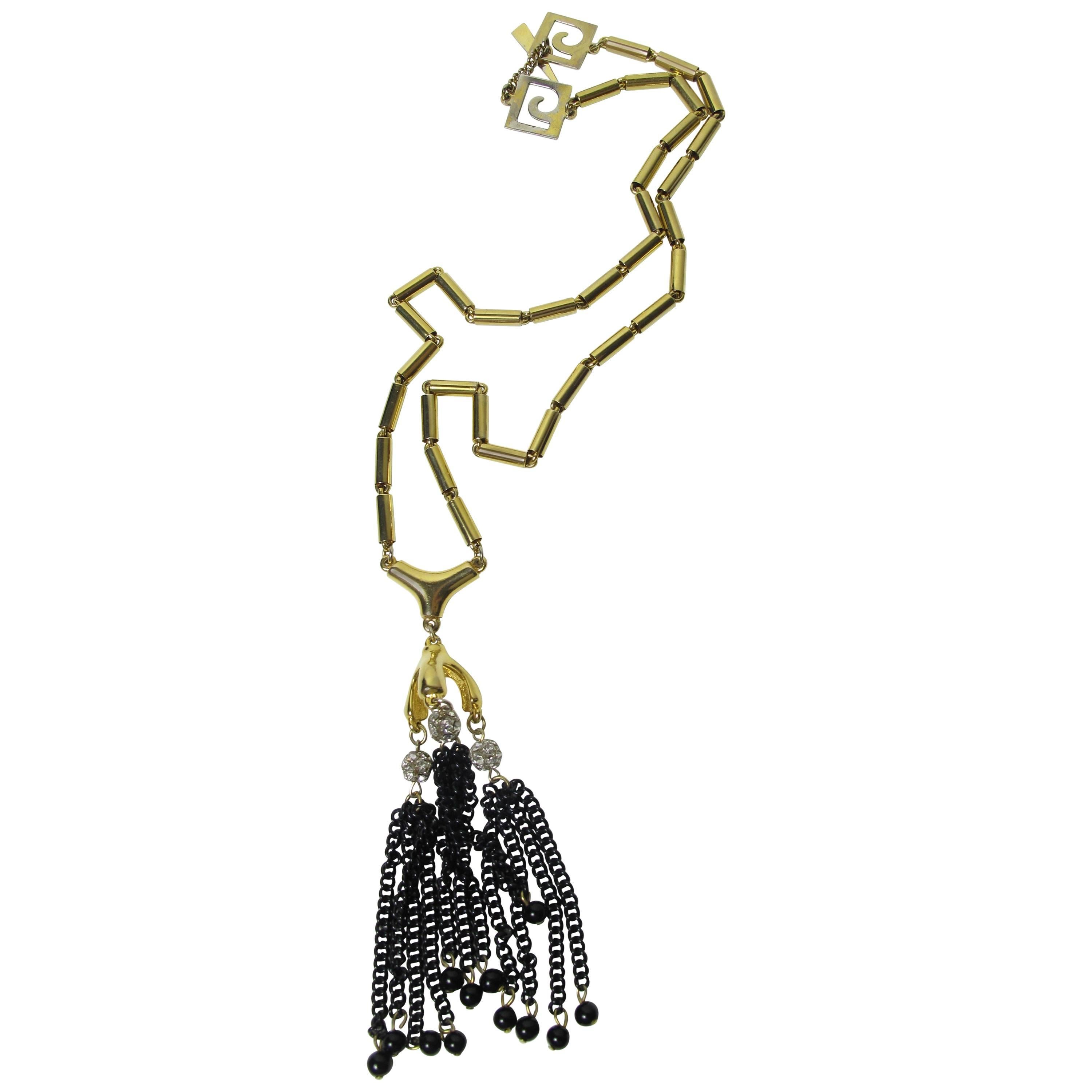 Pierre Cardin Metal Tassel and Rhinestone Necklace 