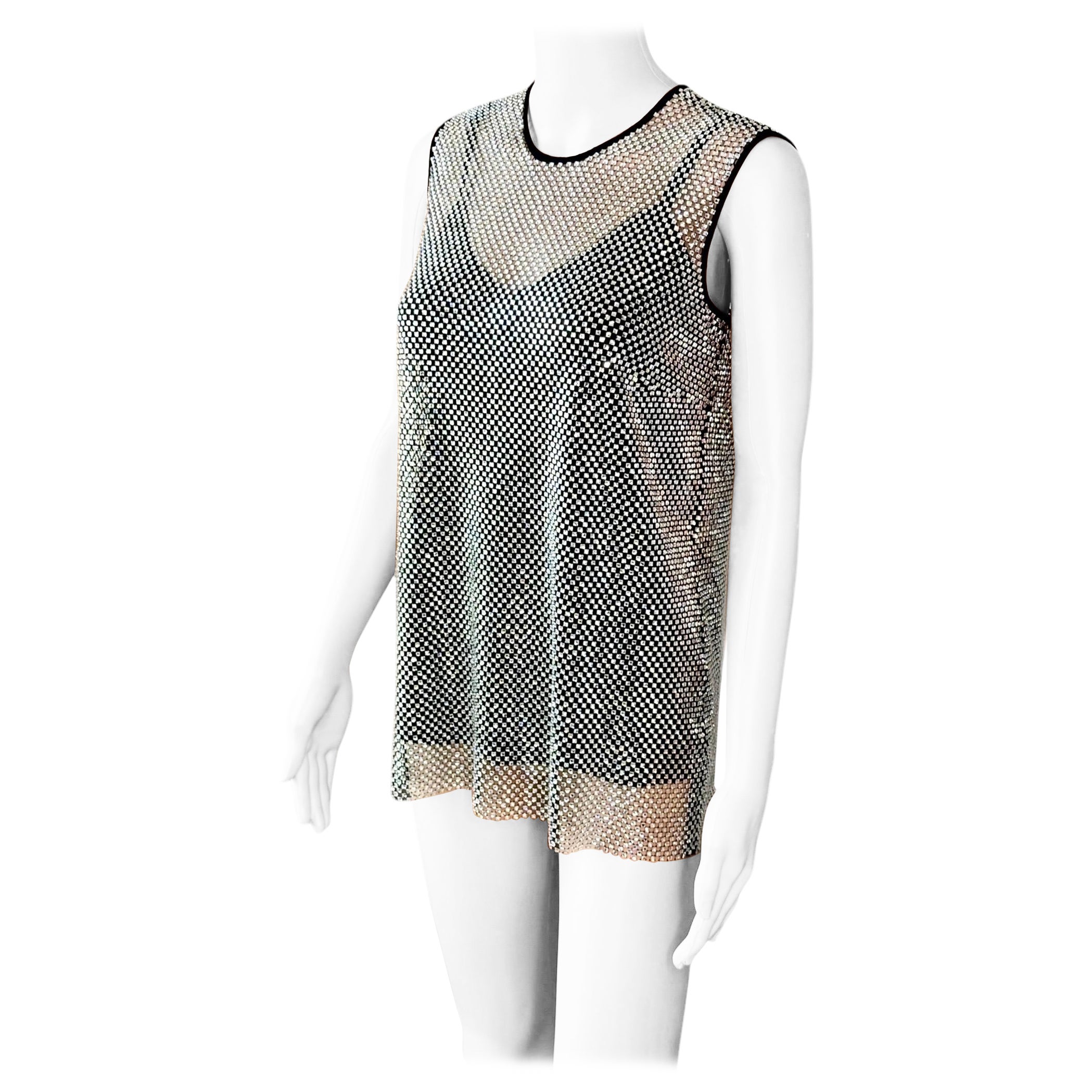 New Dolce & Gabbana Crystal Embellished Sheer Oversized Tank Top For Sale
