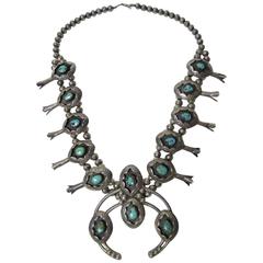 Bobby Thompson Turquoise Navajo Shadowbox Squash Blossom Necklace- sale