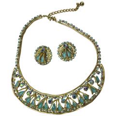 1950s Hobe Snake Chain and Rhinestones Choker / Earring set 1