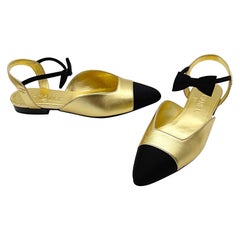 Chanel - Chausssures de ballet Mary Jane à bout pointu, noires et dorées, neuves dans leur boîte, taille 38,5