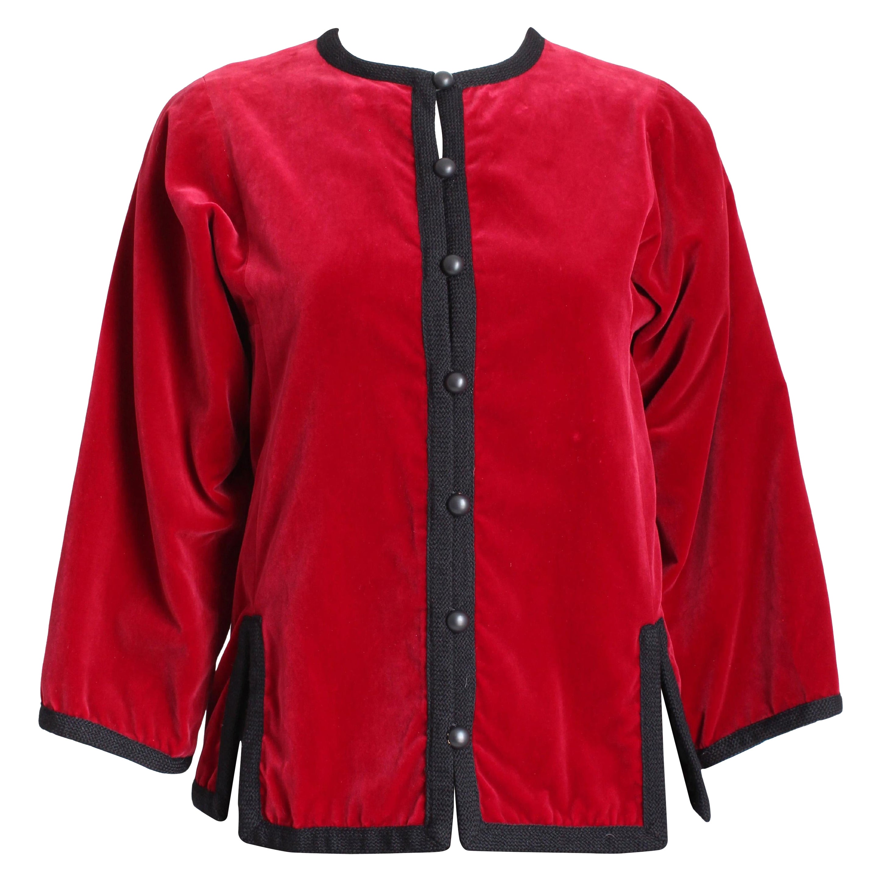 Yves Saint Laurent Jacket Red Velvet Black Trim Ballet Russes Vintage 70s Sz 38 For Sale