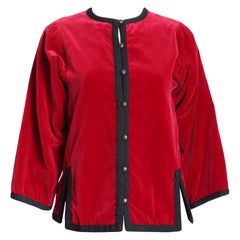 Yves Saint Laurent Giacca in velluto rosso con finiture nere Ballet Russes Vintage anni '70 Sz 38