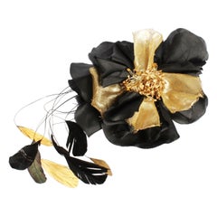 Vintage Yves Saint Laurent Decorative Head Piece Hair Comb Flower and Feathers Rare 70s