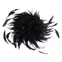 Yves Saint Laurent Cappello con Piuma Nera Pezzo di Testa Vintage Piuma di Struzzo Raro