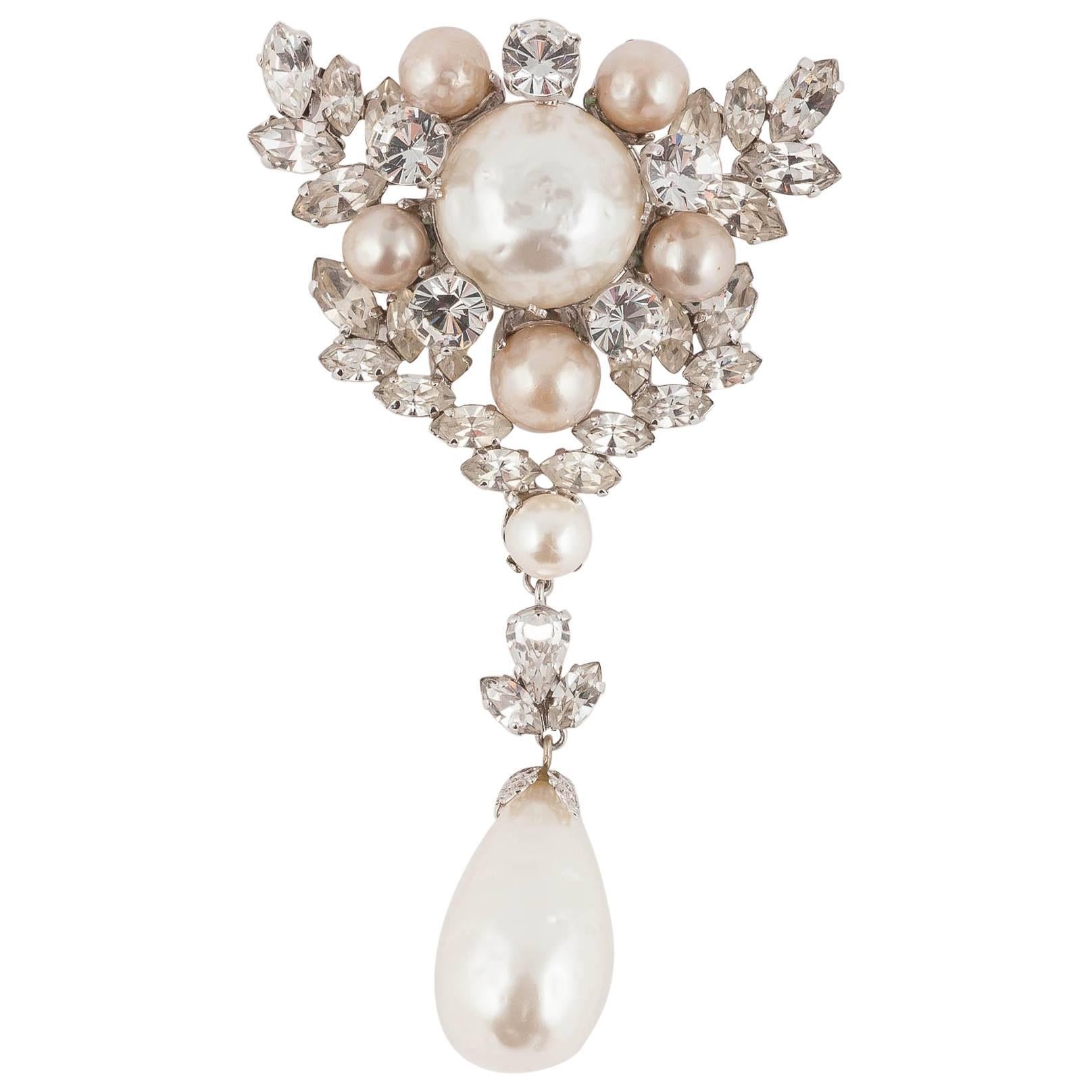 Christian Dior baroque pearl and clear paste brooch, dated 1961