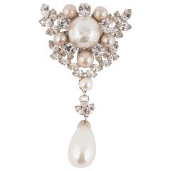 Spectacular Christian Dior baroque pearl and clear paste brooch, dated 1961 11