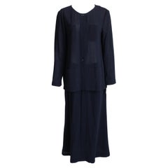 Chanel Veste + Jupe Ensemble 2pc Laine Crêpe Bouton Devant Bleu Marine 99P Sz 44