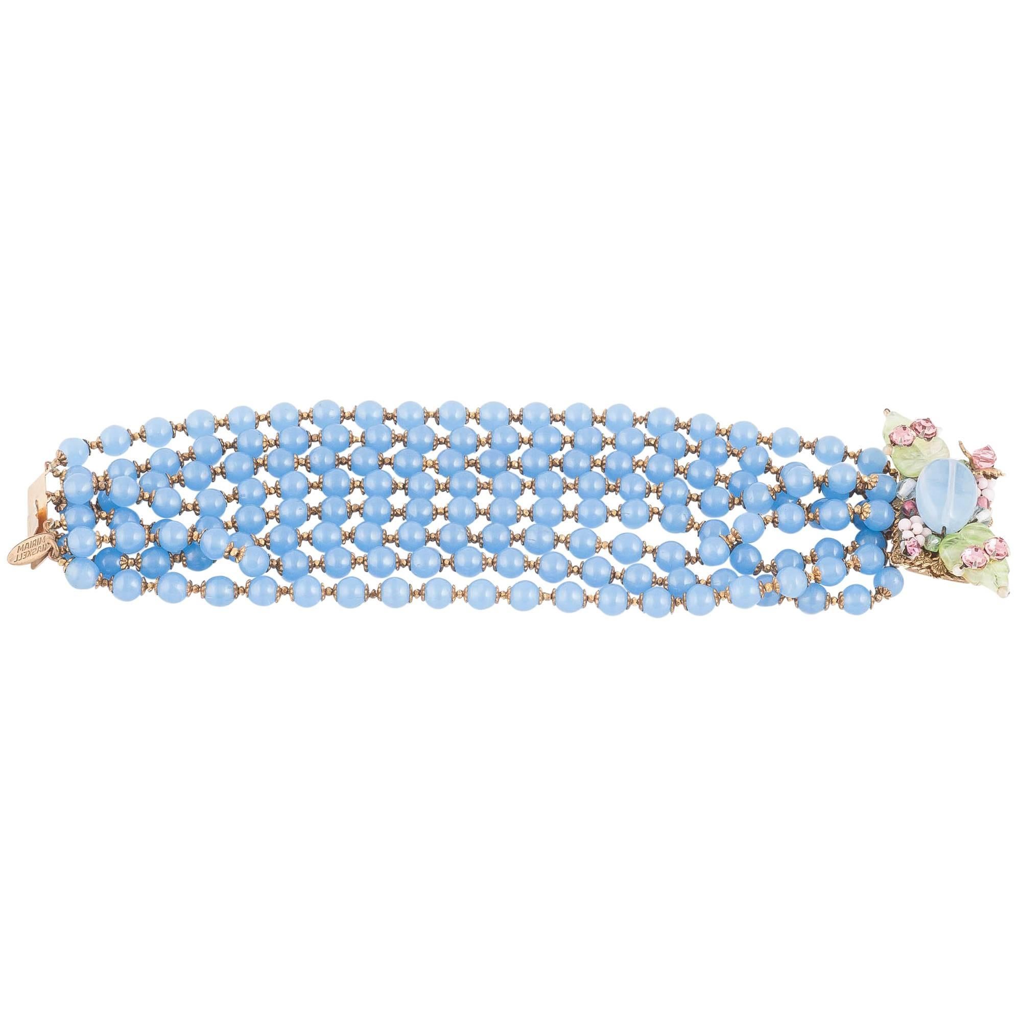 Miriam Haskell hyacinth blue beaded wide bracelet, 1960s