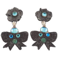 Signed CIS outrageous bugle bead and paste earrings, c1960s 5