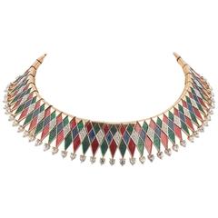 Stunning Marcel Boucher gilt and enamel 'harlequin' necklace, 1960s 4