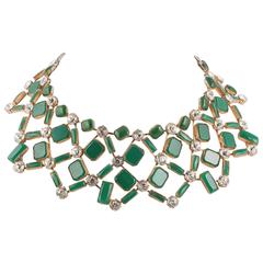 Kenneth Jay Lane green glass and clear paste collar necklace, 1960s 